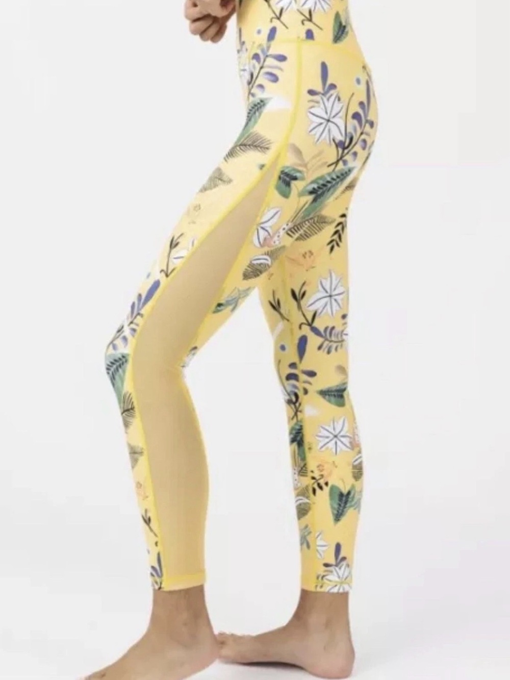 Floral Reflective Light And Tight High-Rise Leggings, Sheer Sides On Legs